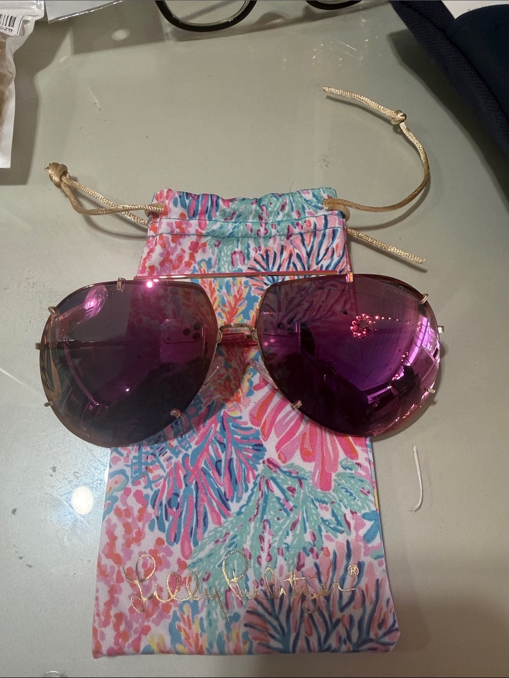 Lilly Pulitzer Pink Mirrored Aviator Sunglasses